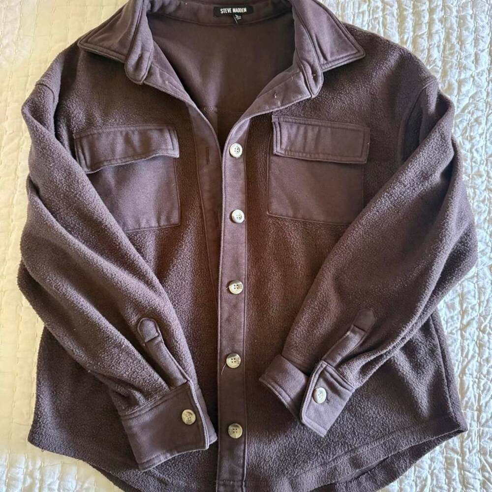Steve madden brown button up fleece shacket size L